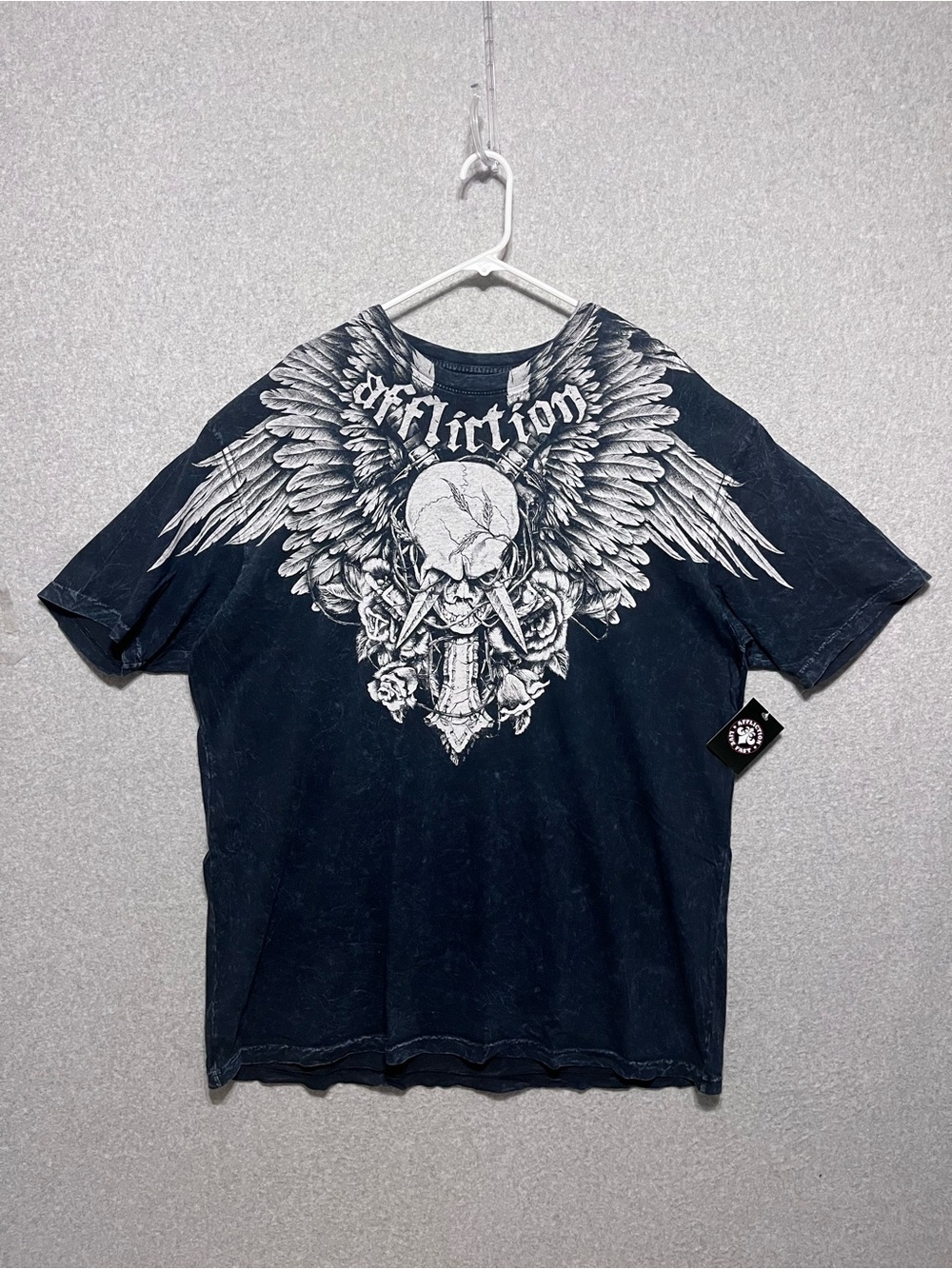 Affliction Crossed Over Tee Mens 4XL Black Lava Wash Skull Shirt New A27249